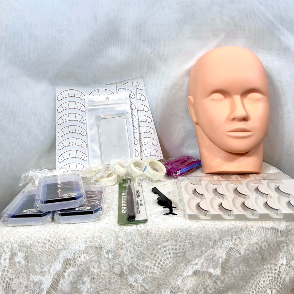 New in the Box Practice Eyelash and Makeup Silicone Head and  Kit